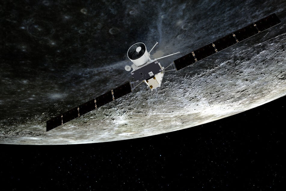Eine Grafik von einem der Flüge der "BepiColombo"-Sonde am Merkur vorbei.