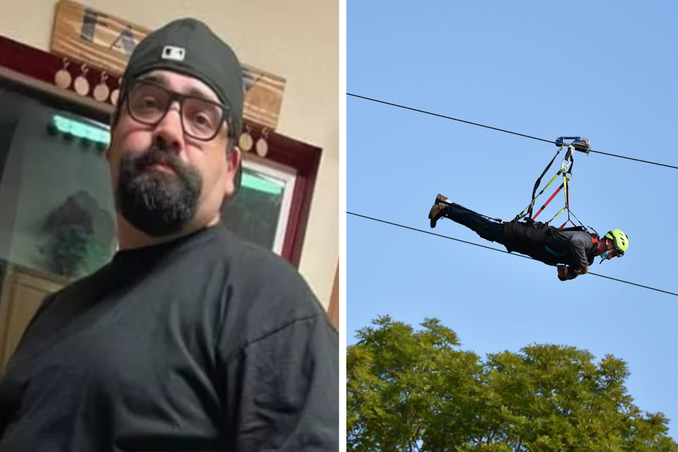 Joaquin Romero (l.), an employee at the La Jolla Zip Zoom Zipline, fell to his death after trying to save a zipliner (r. stock image) who was in trouble.