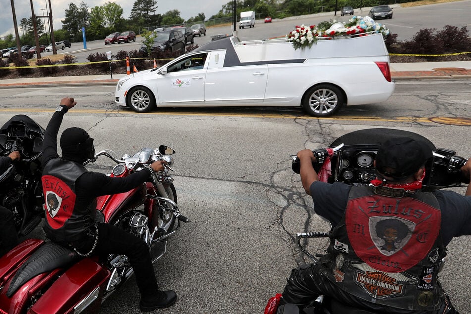 Jayland Walker's body being driven away from the Akron Civic Theater in Ohio.