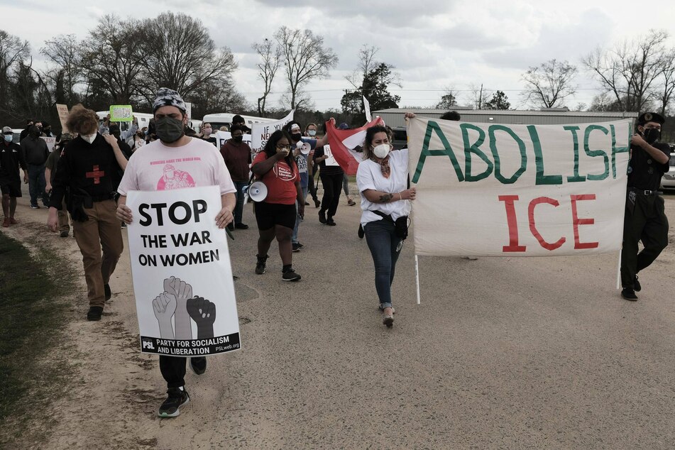 February 2021: protesters march outside the Irwin County Detention Center in Georgia, another facility known for its gross medical negligence and abuse.