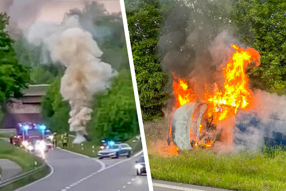 Toyota überschlägt sich mehrfach und landet im Graben: Wagen geht in Flammen auf