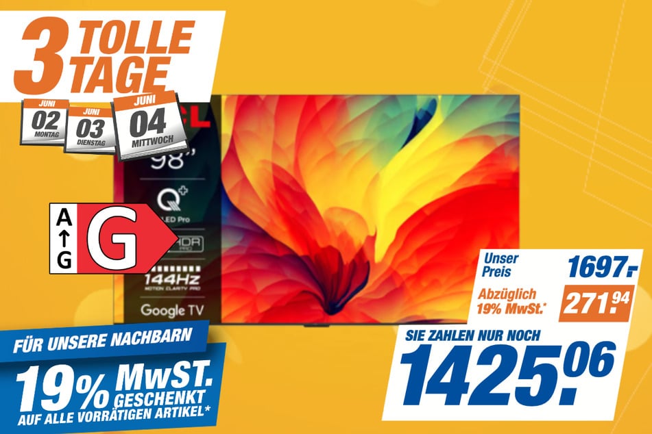 98-Zoll TCL-Fernseher 98QLED780 für 1.425,06 statt 1.697 Euro.