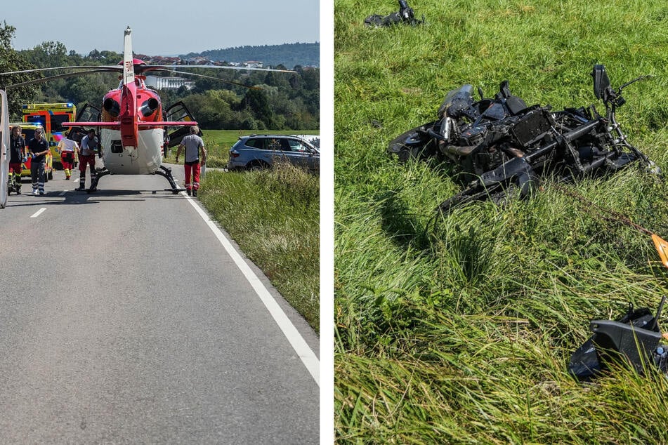 Biker bei Crash mit Auto schwer verletzt: Auch Rettungshubschrauber im Einsatz