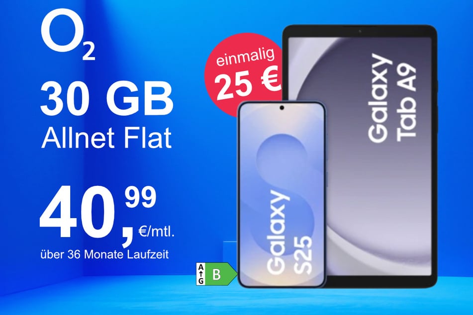 Das Samsung Galaxy S25 + Tab A9 im o2 Mobile M für einmalig 25 Euro.