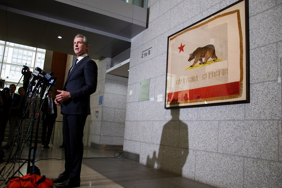 California Governor Gavin Newsom speaks to the press at the California State Supreme Court after a hearing on the use of National Guard troops on June 12, 2025.