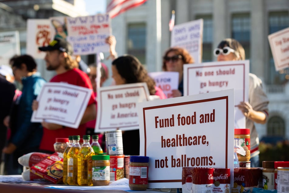 A coalition of organizations hosts a food drive at the US Department of Agriculture in Washington DC as SNAP funding was set to lapse on October 30, 2025.