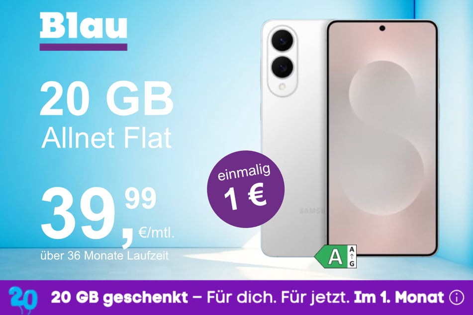 Das Samsung Galaxy S25 Edge im Blau Allnet M für einmalig 1 Euro.