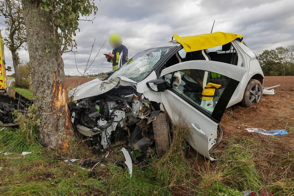 Der Renault krachte mit voller Wucht gegen einen Baum. Das Auto erlitt einen Totalschaden.