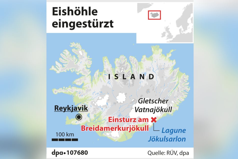 Eine Eishöhle in einer isländischen Touristenregion ist eingestürzt.