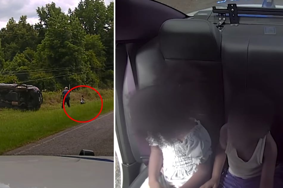Polizisten kümmerten sich um die Kinder im Auto.