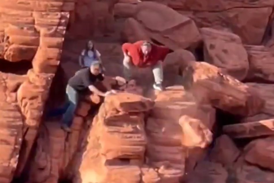 Two men brazenly vandalized an ancient rock formation in Nevada, sparking outrage online.