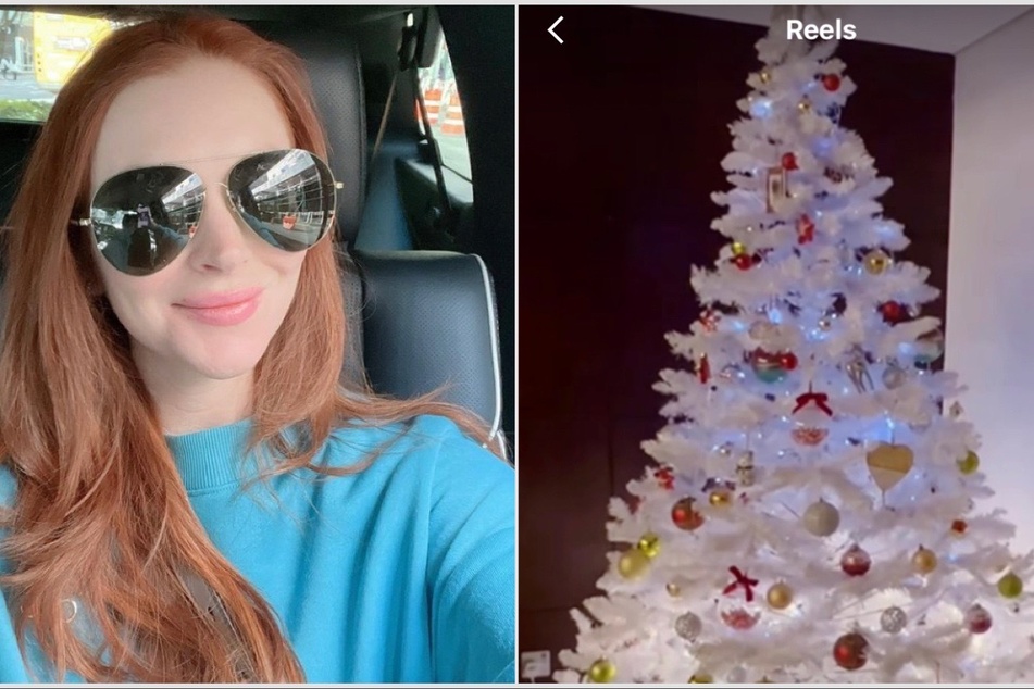 Lindsay Lohan chose to go with a white Christmas tree this holiday season!