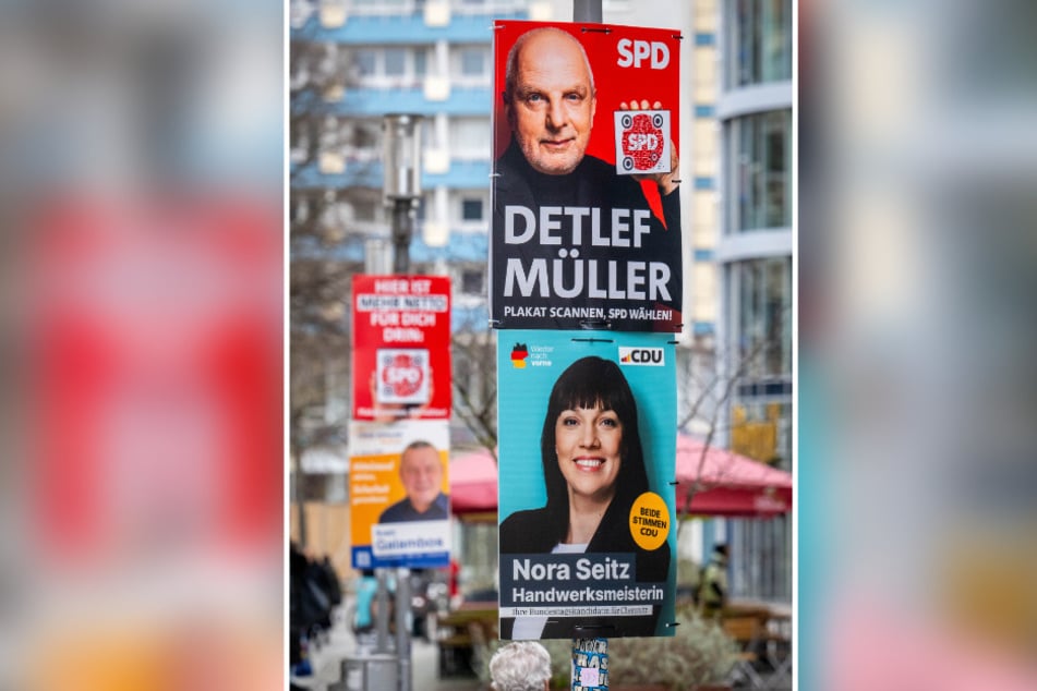 Immer mehr Wahlwerbung für die Bundestagswahl am 23. Februar bestimmt das Chemnitzer Straßenbild (hier Innere Klosterstraße).