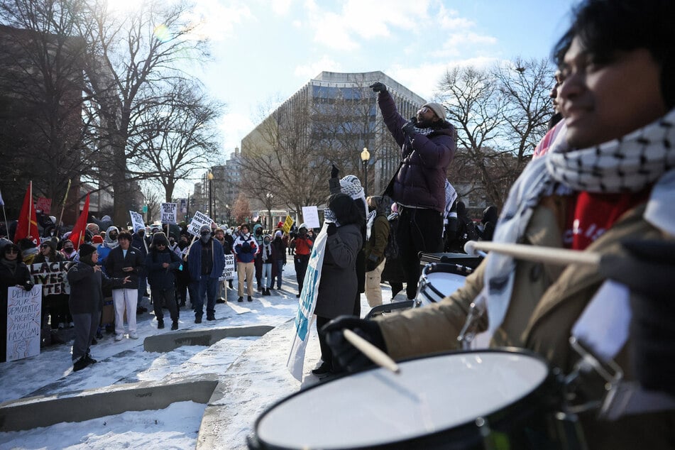 Demonstrators attend a protest in Washington DC on January 20, 2025 – the day of Donald Trump's inauguration.