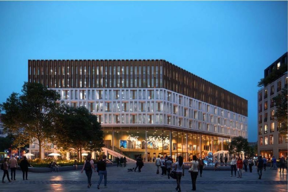So könnte der Blick über den Ferdinandplatz zum Haupteingang des Verwaltungszentrums aussehen.