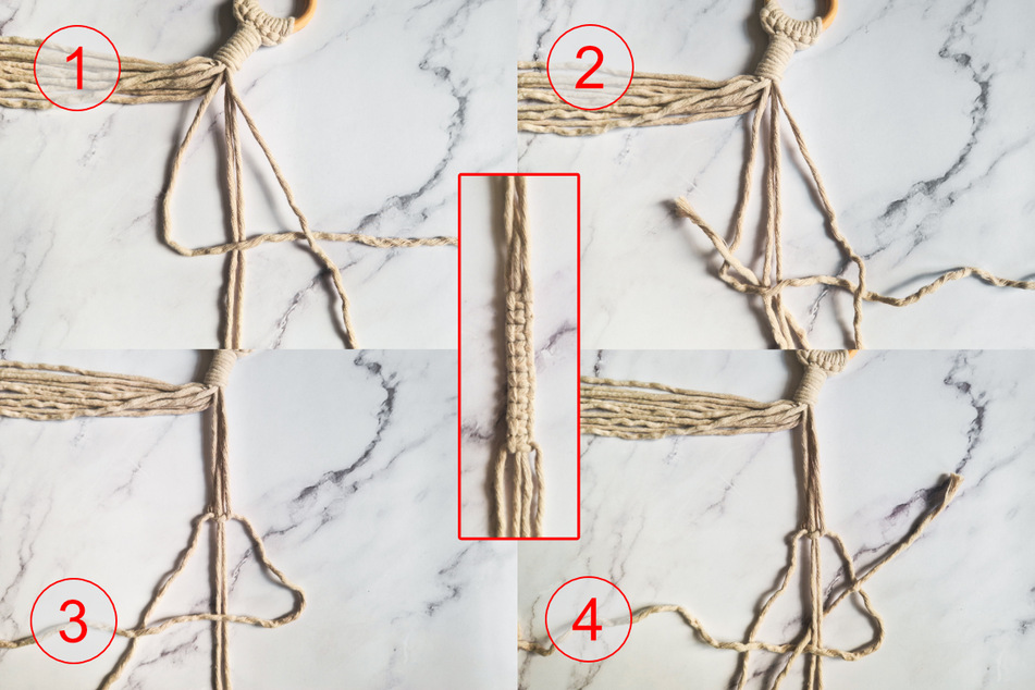 Ein Kreuzknoten ist der wohl bekannteste Knoten in der Makrameetechnik. So knüpfst Du ihn.
