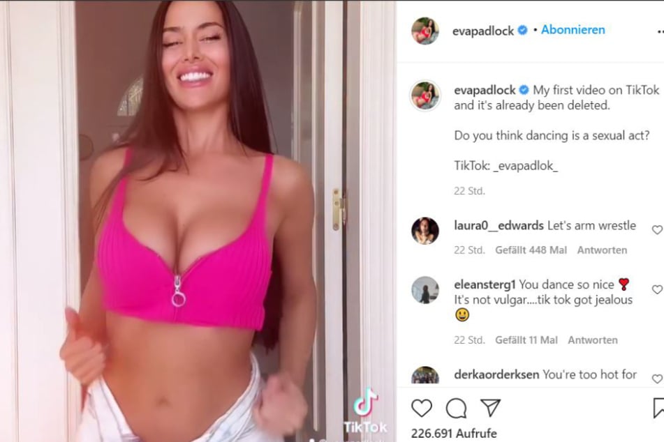 After TikTok deleted her clip, Eva Padlock posted it on Instagram.