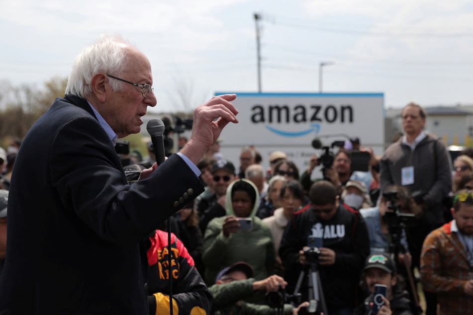 Bernie Sanders rallies with Amazon Labor Union members and supporters in New York City.