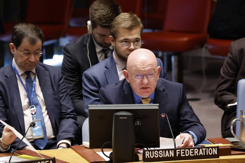Russia's UN ambassador Vasily Nebenzya speaks during a UN Security Council meeting in New York City.