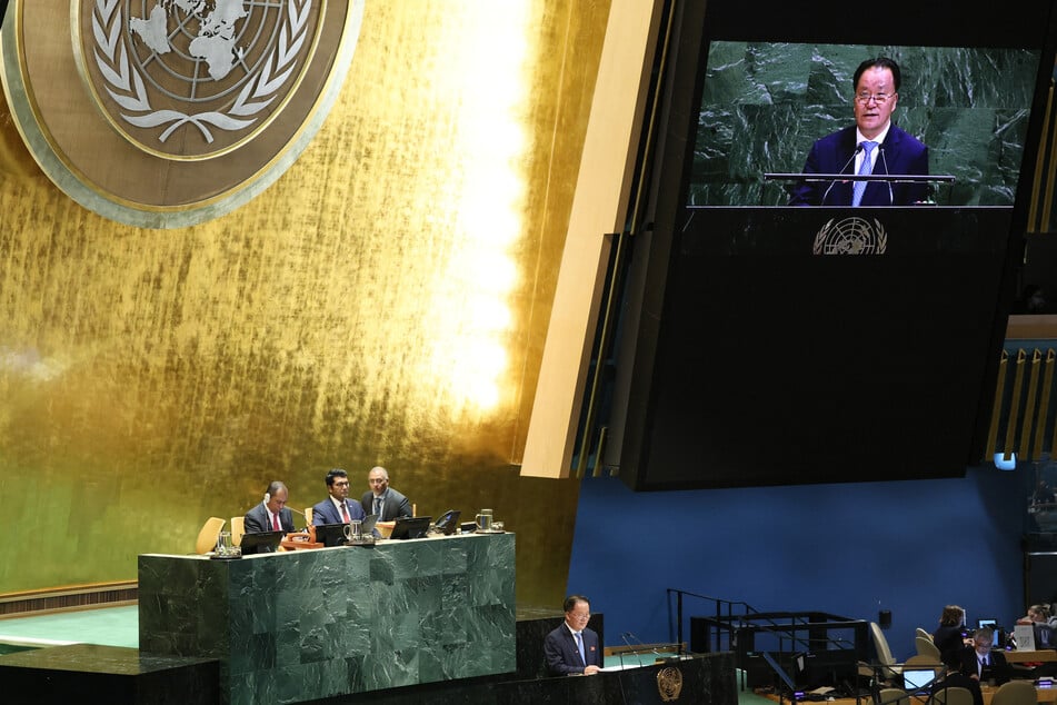 Vice Minister for Foreign Affairs of the Democratic People's Republic of Korea Kim Son Gyong speaks during the United Nations General Assembly (UNGA) at the United Nations headquarters on Monday in New York City.