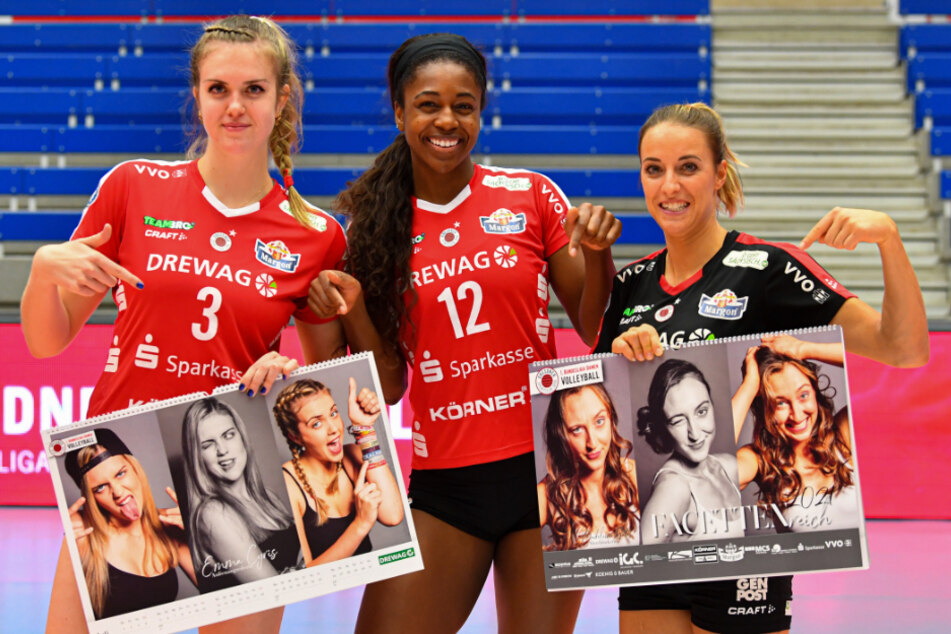 Emma Cyris, Naya Crittenden und Lenka Dürr (v.l.) zeigen den DSC-Kalender 2021.