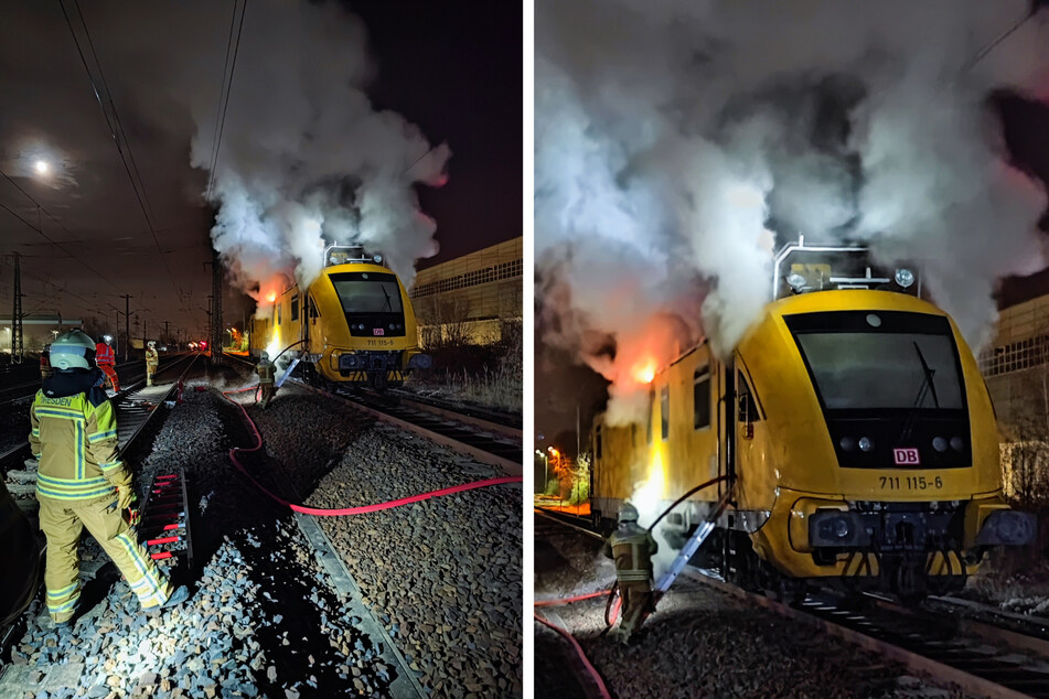 In Niedersedlitz stand ein Turmtriebwagen in Flammen.