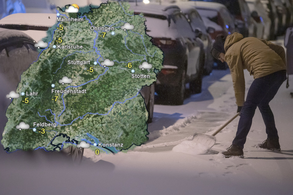 Die Temperaturen in Baden-Württemberg bleiben eisig, über den Mittwoch verteilt fällt weiter Neuschnee. (Fotomontage)