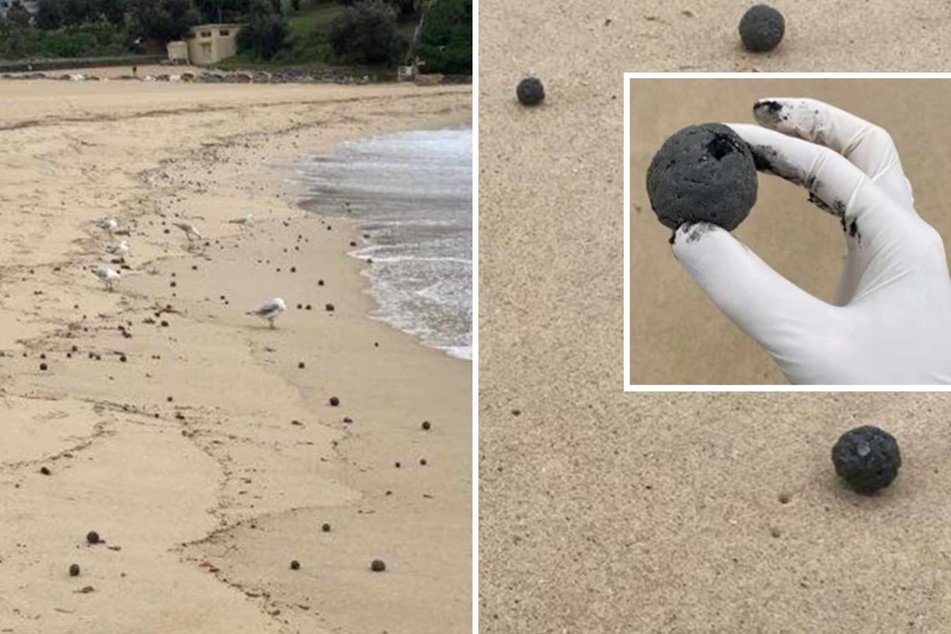 Hundreds of mysterious black tar-like balls have washed up on a popular Sydney beach, prompting lifeguards to close the strand to swimmers.