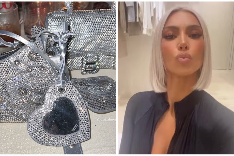 Kim Kardashian (r.) and Khloé Kardashian both shared a few snaps from the Ladies Night on IG, including a pic of silver Balenciaga bags.