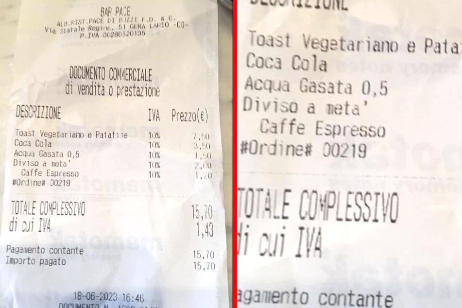 Ein italienisches Restaurant berechnete einen Aufpreis für das Schneiden eines Sandwiches.