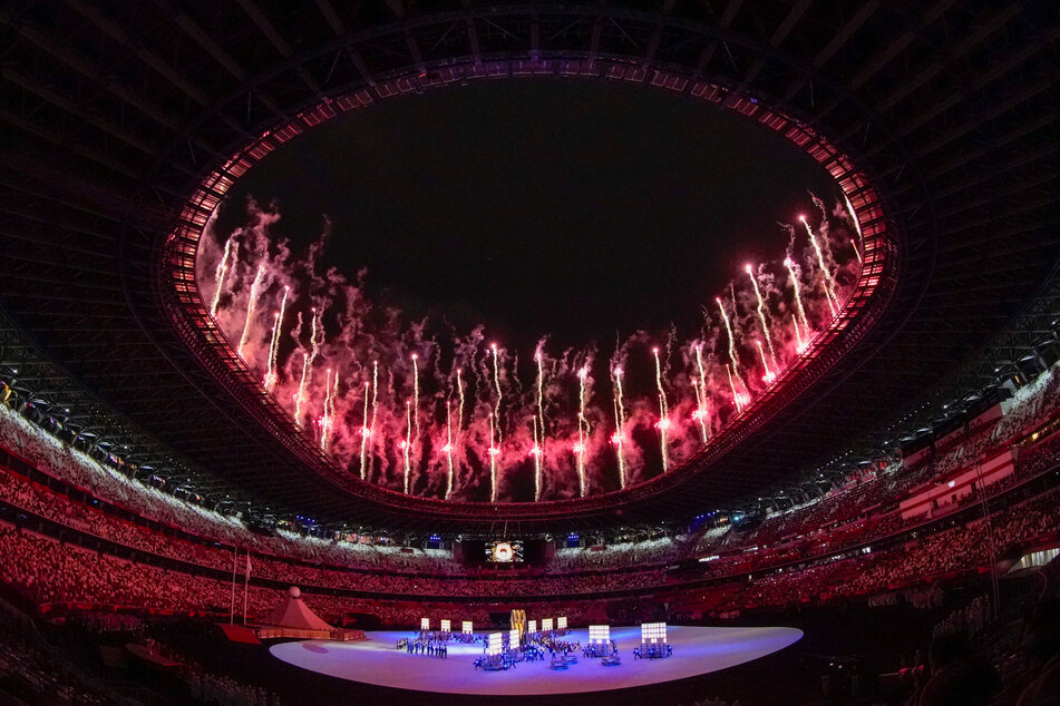 Fireworks during the Tokyo Olympics opening ceremony.