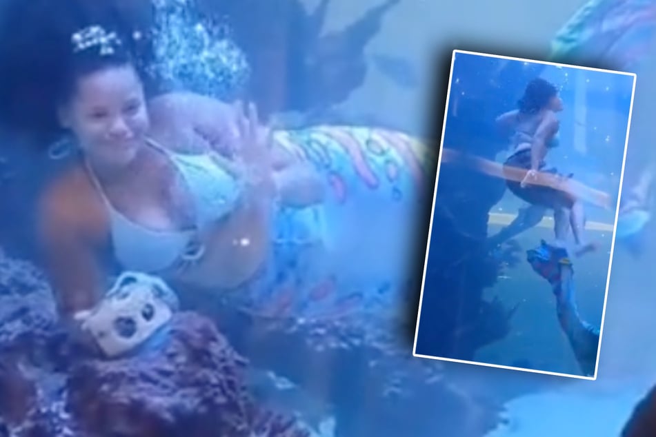 Vor den Augen der Kinder: Meerjungfrau ertrinkt fast!