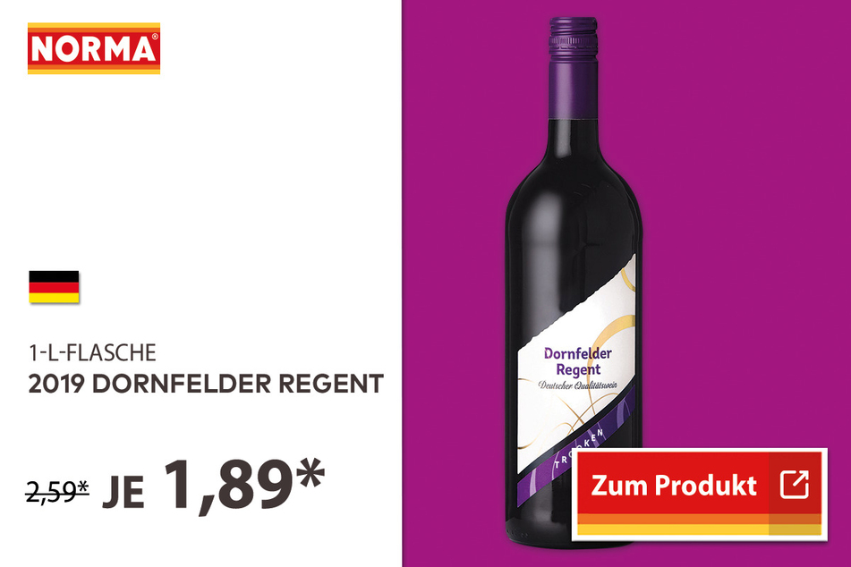 2019 Dornfelder Regent für 1,89 Euro.