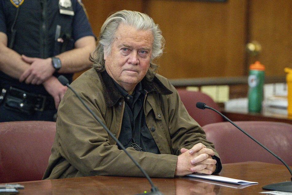 Steve Bannon, former advisor to US President Donald Trump, attends a pre-trial conference hearing where he entered a guilty plea in his fraud case stemming from a fundraising effort to build a border wall, at New York Criminal Court in Manhattan on February 11, 2025.