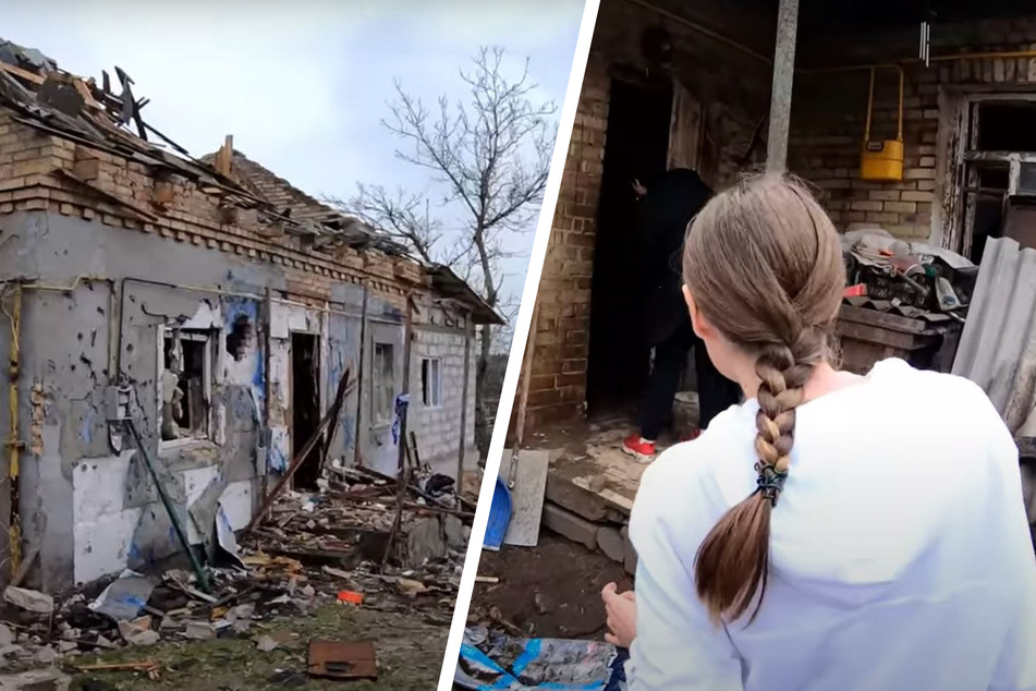 Olena und ihr Team liefen laut eigenen Angaben an zerstörten Häusern im ukrainischen Hostomel vorbei.