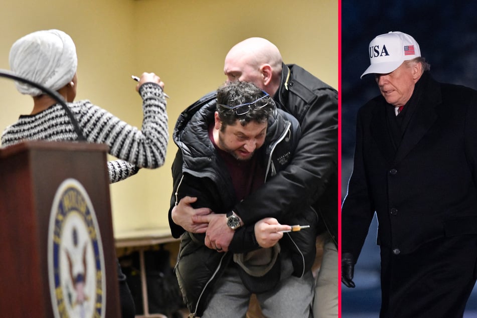 President Donald Trump suggested that Rep. Ilhan Omar "probably had herself sprayed" mere hours after she was assaulted during a town hall.