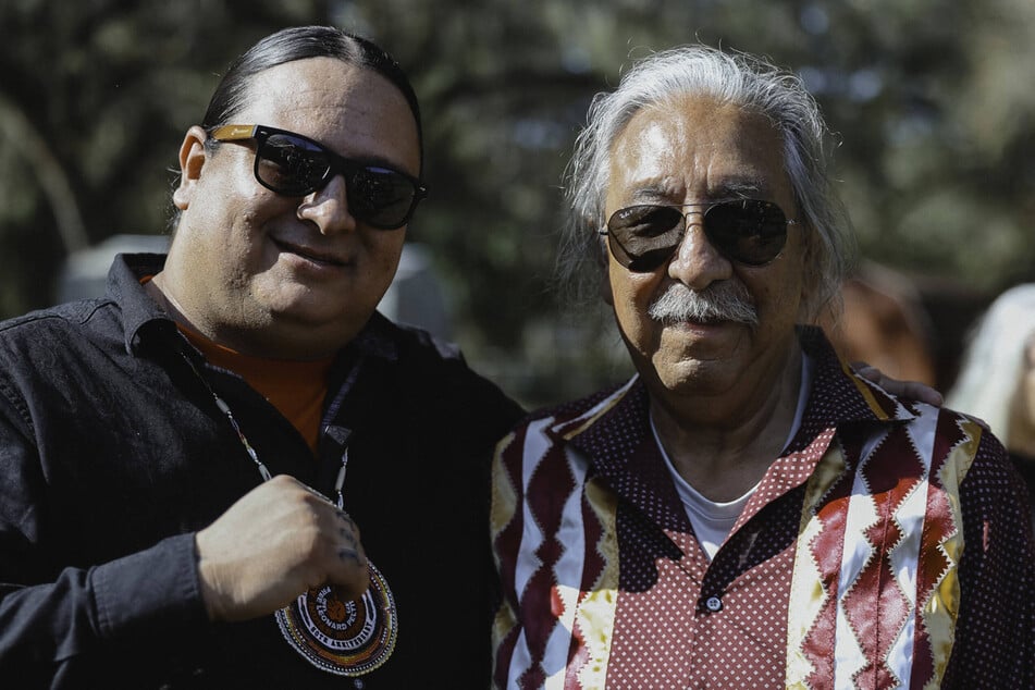 NDN Collective CEO Nick Tilsen (l.) is pictured alongside Leonard Peltier after the latter's release from prison.