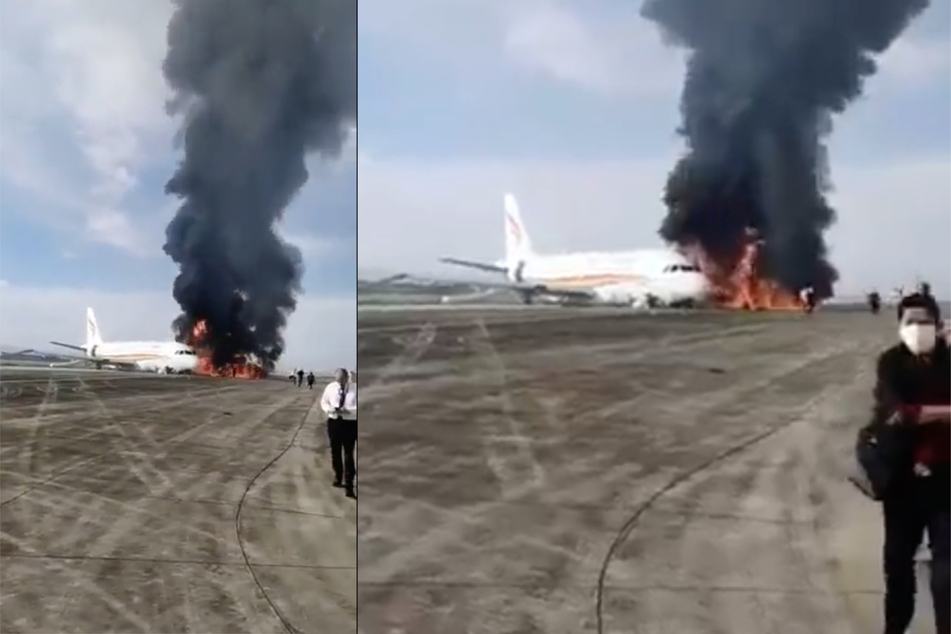Passagierflugzeug kommt beim Start von Bahn ab und geht in Flammen auf