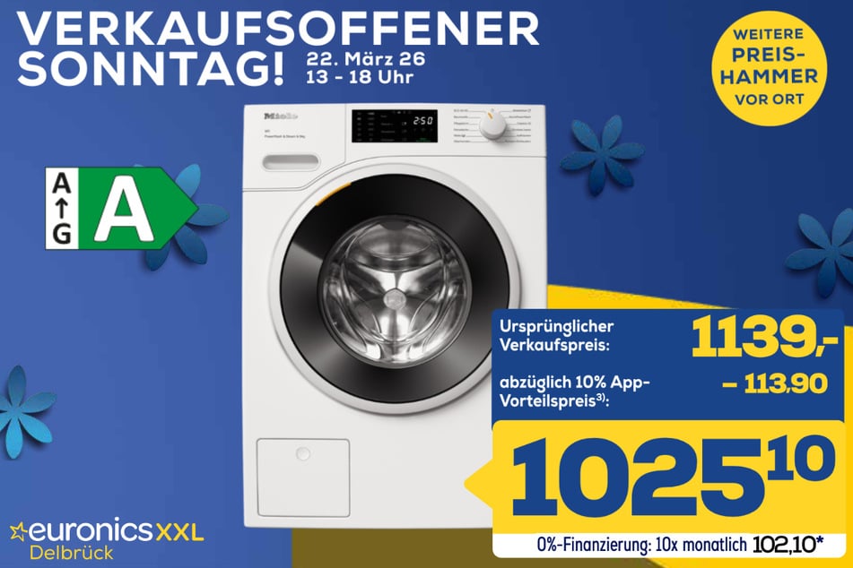 Miele-Waschmaschine WWD 380 WPS für 1.139 Euro (1.025,10 Euro mit App-Rabatt).
