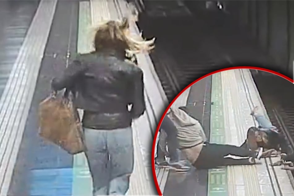 Sekunden, bevor der Zug kommt: Mann fällt auf Gleise und wird von Passantin gerettet