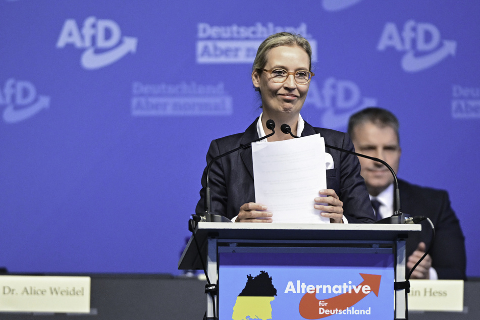 Alice Weidel (43, AfD), die Landesvorsitzende der Alternative für Deutschland in Baden-Württemberg bei ihrer Rede auf dem Landesparteitag.
