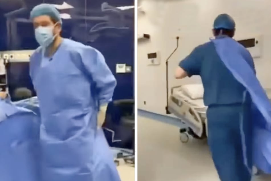 Chirurg Dr. Maher Alahdab stürmt in einem Video wütend aus einem Operationssaal.