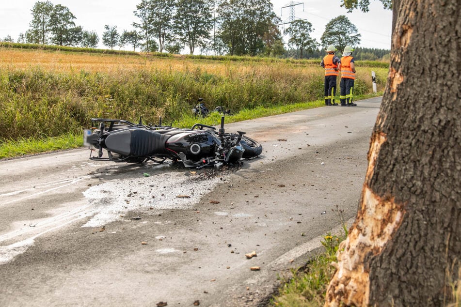 Ein Biker prallte gegen einen Baum.