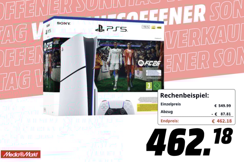 Sony PlayStation 5 inkl. EA Sports FC 26 für 462,18 Euro.