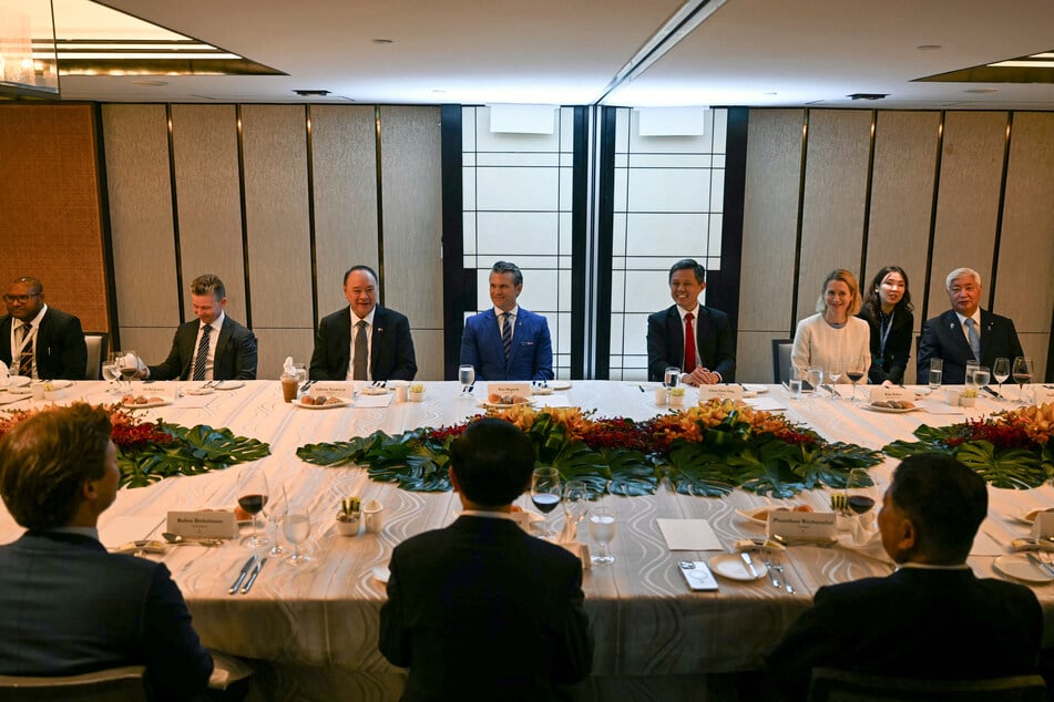 Hegseth (c.) met with defense minister from all over the world Saturday at the Shangri-La Dialogue in Singapore Saturday.