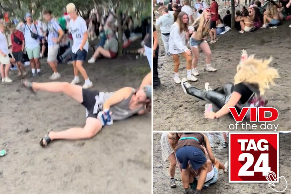 Today's Viral Video is going to make you giggle for hours! Dozens of Lollapalooza attendees were filmed slipping down a muddy hill in a viral clip.