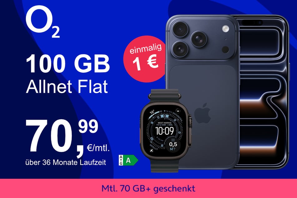 Bei o2 gibt's das iPhone 17 Pro mit Watch Ultra 3 im Bundle exklusiv für nur 1 Euro.