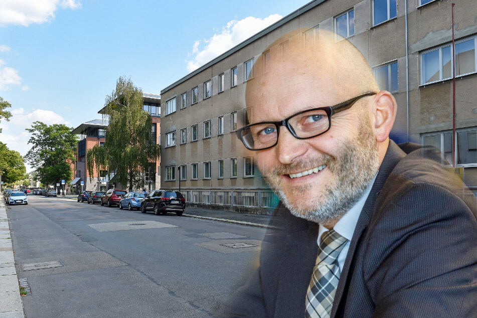 Stadtrat Torsten Nitzsche (45, Freie Wähler). Im Hintergrund das Gebäude in der Fiedlerstraße.