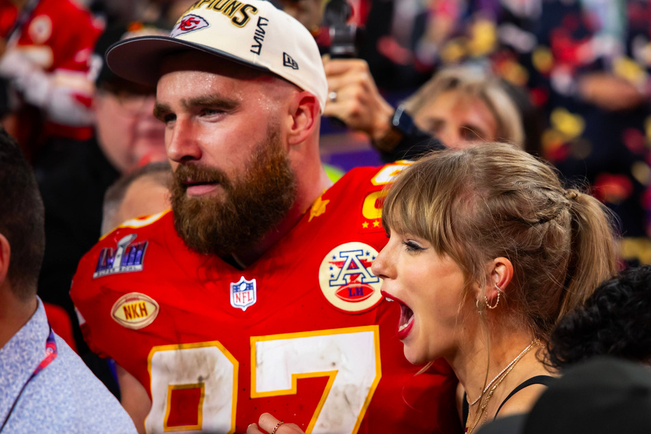 Taylor Swift (r.) swapped out two lyrics in her recent surprise songs in seeming nods to Travis Kelce.