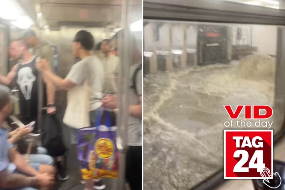 A woman captured the wild moment a Manhattan subway station turned into a literal flood zone!
